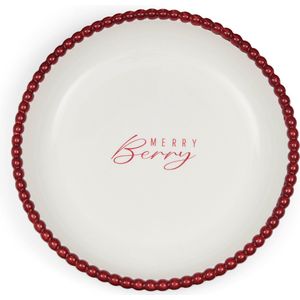 Riviera Maison Schaal Wit - Merry Berry Serveerschaal Kerst met Tekst - Porselein - (ØxH) 26x5
