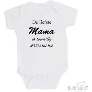 100% katoenen Romper ""De liefste mama is toevallig mijn mama"" Unisex Katoen Wit/zwart Maat 56/62