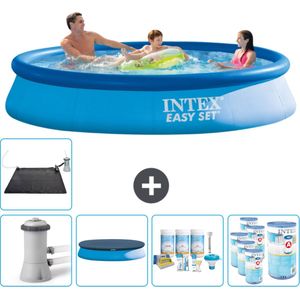 Intex Rond Opblaasbaar Easy Set Zwembad - 366 x 76 cm - Blauw - Inclusief Pomp Afdekzeil - Onderhoudspakket - Filters - Solar Mat