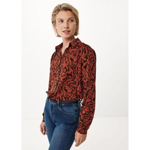 Longsleeve Blouse AOP Dames - Donker Bruin - Maat XL