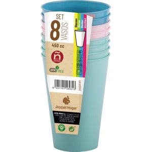 Juypal drinkbekers - 8x - pasteltinten - kunststof - 450 ml - herbruikbaar - BPA-vrij