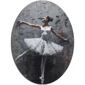 Dibond Ovaal - Muurschildering van Witte Dansende Ballerina - 72x96 cm Foto op Ovaal (Met Ophangsysteem)