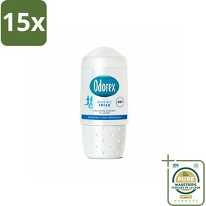 15 x Odorex - Deodorant Roller - Marine Fresh - Verfrissende Bescherming - 50 ml - Grootverpakking - Deodorant Roller - Alcoholvrij Deodorant - Frisse Geur - Transpiratiebescherming - Huidvriendelijk