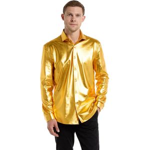 OppoSuits Heren Overhemd Goud - Groovy Gold Mannen Shirt - Kerst Outfit - Oud en Nieuw - Maat S