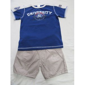 noukie's , kledingset , jongen, tshirt blauw, short ecru , university , 5 jaar 110