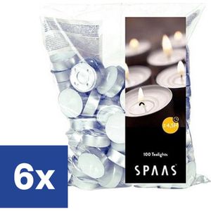 Spaas Theelicht Waxinelicht Wit - 4,5 branduren (Voordeelverpakking) - 6 x 100 stuks