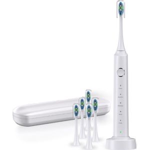 NAXSIR Elektrische Tandenborstel - 6 Opzetborstels - USB Opladbaar, Slimme Timer, 5 Poetsstanden, Wasbaar
