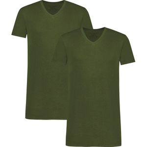 Comfortabel & Zijdezacht Bamboo Basics Velo - Bamboe T-Shirts V-Hals (Multipack 2 stuks) Heren - Korte Mouwen - Long Fit - Army - S