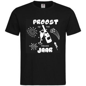 T-shirt Unisex Volwassenen Gelukkig Nieuwjaar Feest Jaarwisseling Happy New Year Oud en Nieuw ""Proost op het nieuwe jaar"" Op Voorkant | korte mouw | Zwart/Wit | maat XXL