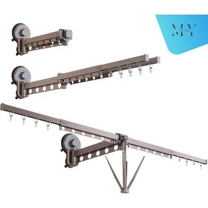 MY Level® Wanddroogrek - Wasrek - Wanddroogrek Inklapbaar & Uitschuifbaar - Krachtige Zuignap Easy Lock Systeem - Hangt binnen een minuut zonder te boren ! - Titanium Zilver - Camping Wasrek -