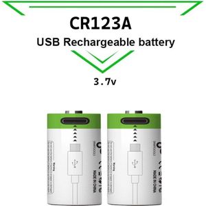 Oplaadbare Li-ion CR123A Batterijen 3.7V - USB-C - 700 mAh - Duurzame Keuze - Lithium CR123A batterij accu - 2 stuks