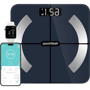 Intelligente bluetooth personenweegschaal met impedantiemeter - 13 lichaamsgegevens (BMI, lichaamsvet, botmassa, BMR, spier, water) - max. 180 kg - voor app