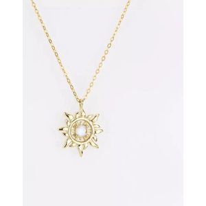 Wellness-House | Ketting Zon | Ketting Met Natuursteen | Maansteen | Zonnen Ketting | Kettinglengte 46+5 CM | Zon Sieraad | Goudkleurige RVS Ketting | Energie | Universele Levenskracht | Cadeau | Kerst Cadeautje | Zen | Zen Sieraad