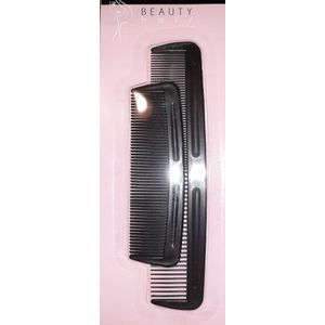 Beauty hair - set 2 kammen - zwart - 1x kam groot 17 x 2,8 cm - 1x pocketsize 11,5 x 2,3 cm - zakkam