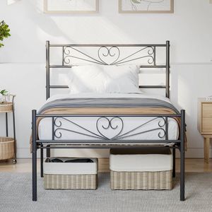 Eenvoudig modern metalen bedframe - 90 x 190 cm bedframe van metaal lattenbodem, liefde zwanenvorm, sterk duurzaam logeerbed, eenvoudig te monteren, slaapkamer, woonkamer thuis