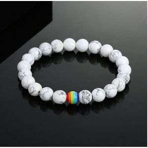 Akyol - Lgbt Regenboog Armband - LGBT Kralen Armband - Wit Marmer - Pride