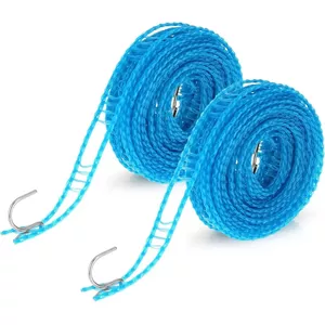 Waslijn, 2-pack waslijnen voor buiten, verstelbare kledinglijn, winddichte waslijn met haken, was- en drooglijnen voor binnen en buiten, ideale campingbenodigdheden (5 m/197 inch