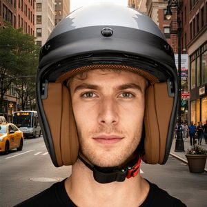 HSWHEEL Jethelm met UV-beschermend Vizier | Wasbaar & Verstelbaar | Scooterhelm & Motorhelm & Brommerhelm | Voor Heren & Dames | ECE 22.06 Goedgekeurd | Vintage Stijl | Mat grijs – S