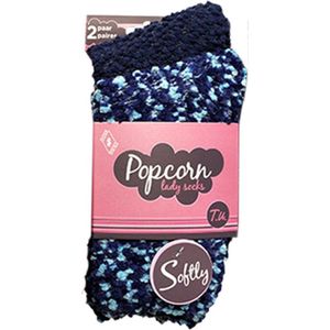 Dames zachte huissokken - TU - popcorn - blauw - 2paar  chaussettes socks