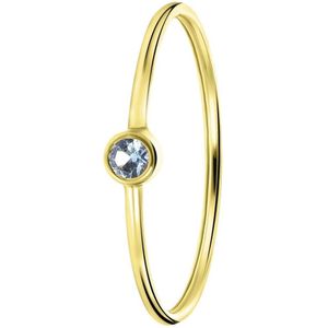 Lucardi Dames Ring licht blauwe zirkonia - Ring - Cadeau - 14 Karaat Goud - Geelgoud