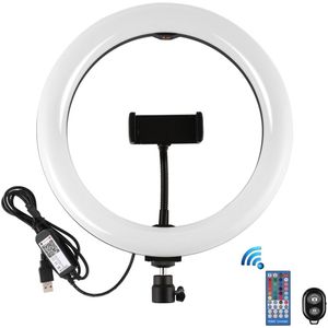 PULUZ 10,2 inch 26 cm gebogen oppervlak USB RGBW dimbare LED-ring vlog-fotografie-videoverlichting met statiefkogelkop, afstandsbediening en telefoonklem