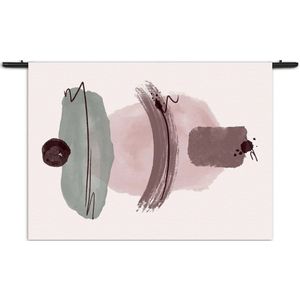 Velours Wandkleed Scandinavisch Roze en Groen Tinten Rechthoek Horizontaal S (40 X 60 CM) - Wandkleden - Met roedes