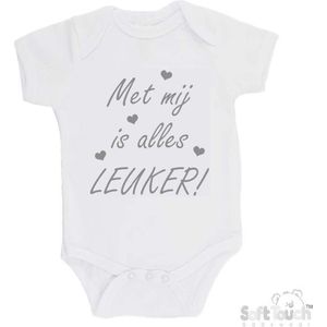 100% katoenen Romper ""Met mij is alles LEUKER!"" Unisex Katoen Wit/grijs Maat 56/62