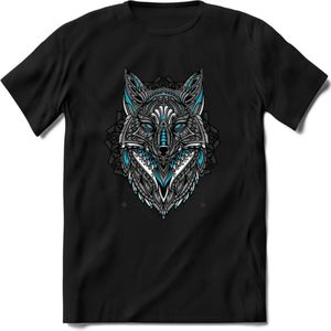 Vos - Dieren Mandala T-Shirt | Lichtblauw | Grappig Verjaardag Zentangle Dierenkop Cadeau Shirt | Dames - Heren - Unisex | Wildlife Tshirt Kleding Kado | - Zwart - XL