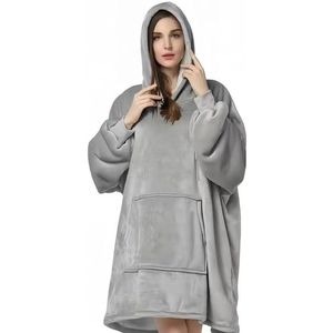 Deken Hoodie, Oversized Deken Hoodie Vrouwen Mannen, Draagbare Deken, Pluizige Fleece Deken voor Volwassenen, Super Zachte Warme Comfortabele Deken Hoodie, TV-Deken, Grijs, one size