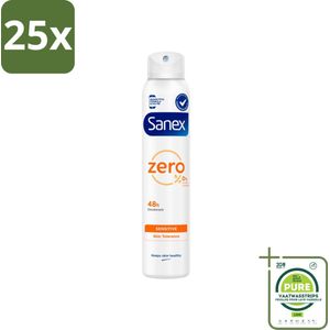 25 x Sanex - Deodorant Spray - Zero% Sensitive - Zonder Aluminiumzouten - 200 ml - Grootverpakking - Sanex Zero% - Deodorant - Gevoelige Huid - Aluminiumvrij - Alcoholvrij