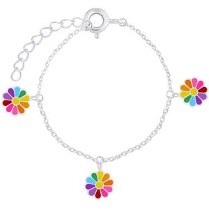 Joy|S - Zilveren bloem bedel armband multicolor 14 cm + 3