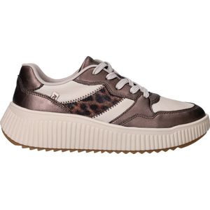 Rieker - Sneakers - Bruin - Dames - Metallic Leren Bovenwerk - Vetersluiting
