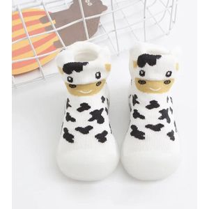 Baby-Slofje - Anti-slip Babyschoentjes - Wit Koe - Eerste Loopschoentjes
