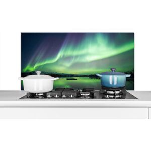 Spatscherm keuken 100x50 cm - Kookplaat achterwand Noorderlicht - Meer - IJsland - Groen - Bos - Sneeuw - Muurbeschermer - Spatwand fornuis - Hoogwaardig aluminium