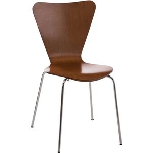 Bezoekersstoel Pedro - eetkamerstoel - Donkerbruine houten zitting - chromen poten - Zithoogte 45 cm - Stapelbaar - makkelijk schoon te maken - set van 1 - modern
