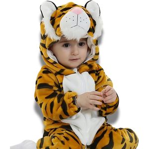 BoefieBoef Dieren Onesie Pyjama Kinderen 2-4 Jaar – Verkleedpak met Ritssluiting – Voor Carnaval, Halloween & Cadeau – Superzacht Flanel - Romper - Boxpak - Jongens - Meisjes - Tijger Oranje