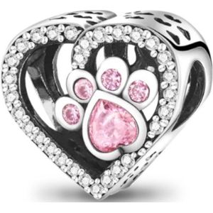 Zilveren Bedel Roze Poot | Bedels Poes | Dier Hond | | Sterling zilver 925 | Bedelarmband | Sieraden | Moederdag Cadeau | Past op de 3 Millimeter - Standaard Armband | Romystones