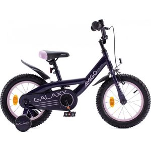 AMIGO Galaxy Meisjesfiets 14 Inch - Kinderfiets voor 3 tot 5 Jaar - 95-110 cm - Paars/Roze - met Zijwieltjes