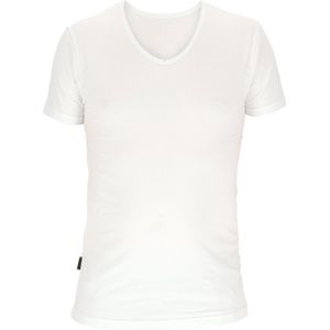 Basset Dames/Heren Bamboe T-Shirt V-Hals Wit - Maat S