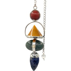 Vier elementen edelsteen pendel - rode jaspis, gele aventurijn, mosagaat, sodaliet en maansteen