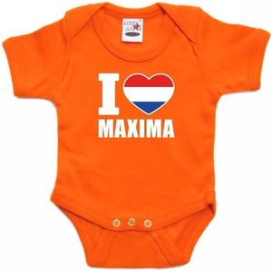 Oranje I love Maxima rompertje baby - oranje babykleding 80