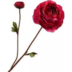 Silk-ka Kunstbloem-Zijden Bloem Ranonkel Tak ""Real Touch"" Rood-Roze 65 cm