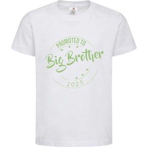 Shirt Aankondiging zwangerschap Promoted to Big Brother 2025 | korte mouw | Wit/sage green (saliegroen) | maat 86/92 zwangerschap aankondiging bekendmaking Baby big bro brother Grote Broer