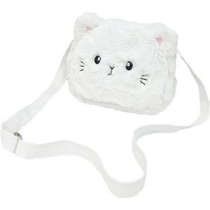 Schoudertas Prinses Pluche Kleine tas - katvormig - Wit 19x15x5cm