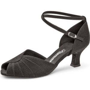 Dames Latin Dansschoenen - Diamant 027 - 064 - 040 - Duurzaam zwart synthetisch nubuck - Eco vriendelijk - Ademend - Vocht absorberend - Suede zool - 5cm Latino hak - Dubbele enkelbandjes - Latin, Tango, Salsa, Bachata - Diamant - Zwart - 40.5