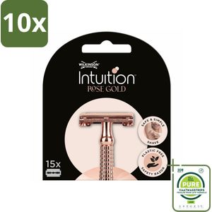 10 x Wilkinson Intuition - Navulmesjes - Rose Gold Safety Razor - Luxe - 15 mesjes - Grootverpakking - Scheermesjes - Scheermesjes Dames - Wilkinson Intuition - Scheermesjes Roségoud - Scheermesjes Luxe