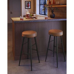 4-delige set barstoelen - keukenkrukken - stoelen op toonbankhoogte - stalen frame - 58D gegoten schuim - PU-kunstleer - multiplex - karamelbruin - 51,6 cm x 51,6 cm x 76,2 cm