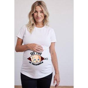 zwangere vrouwen t-shirt Met Image See You baby. See You Soon! | Cute Funny Maternity Pregnancy Baby Scoop Neck Top T-Shirt for Pregnant Women All Monthes