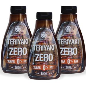 Rabeko Zero Sauce — Teriyaki, 3 x 425 ml zonder suiker en vetarm — gezonde koolhydraatarme producten met minder calorieën en minder vet voor salades, frieten, hamburgers, grills — gluten — en lactosevrij
