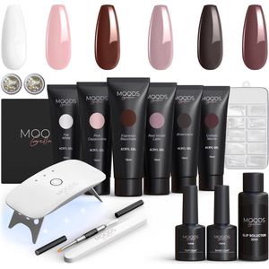 Moods Gellac - Luxe Polygel Set - Polygel Nagels Starterspakket - Inclusief UV LED lamp - 6 Kleuren - Coffee Nude